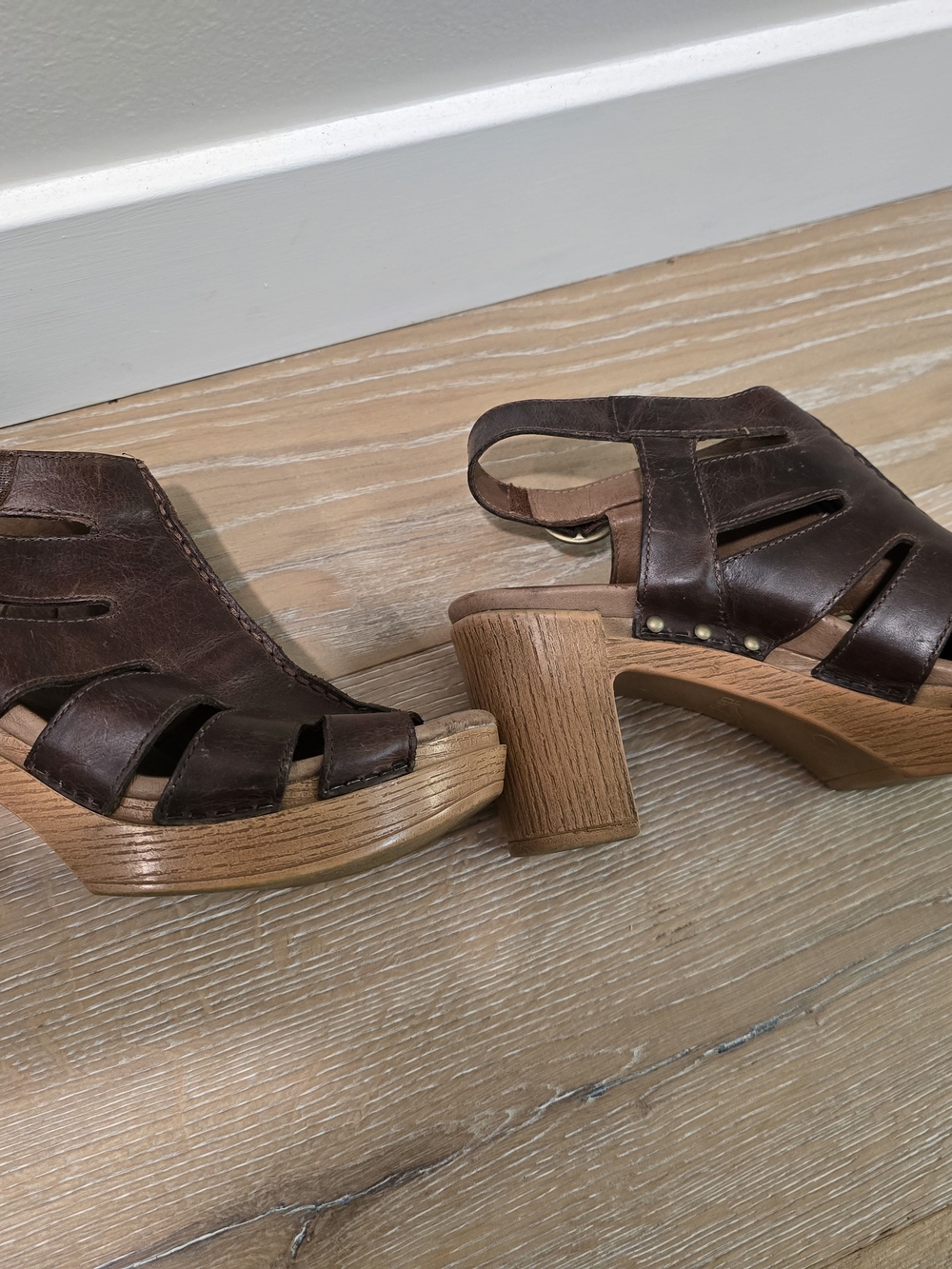 Dansko Demetra Dark Brown Leather Platform Clog Heels